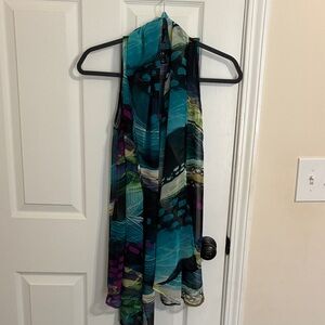 BCX Teal and Black Sheer Sleeveless Blouse